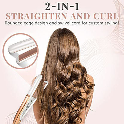 Picture of Hair Straightener, 1 Inch Ceramic Flat Iron for All Hair Types - 2 in 1 Straighten and Curl, 212°F - 446°F Adjustable Temperature by Lily England, Rose Gold