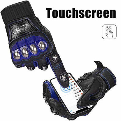 Picture of ILM Alloy Steel Leather Hard Knuckle Touchscreen Motorcycle Bicycle Motorbike Powersports Racing Gloves (XL, (LEATHER) BLUE)