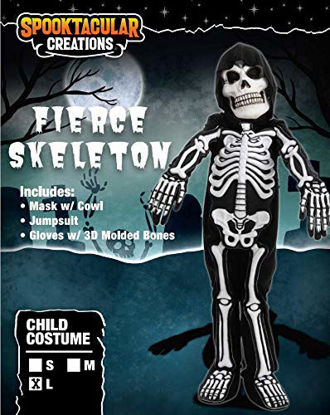 Picture of Fierce 3D Skeleton Costume Set for Kids Halloween Dress Up, Role-Play, Carnival Cosplay (Medium (8-10 yr)) Black