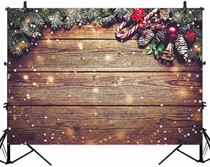 Picture of Allenjoy 8X6ft Christmas Fabric Photography Backdrop Snowflake Gold Glitter Xmas Wood Wall Rustic Barn Vintage Wooden Floor Background for Kids Portrait Photo Studio Booth Photographer Props