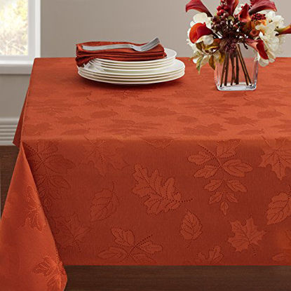 Picture of Benson Mills Harvest Legacy Damask Fabric Tablecloth for Fall, Harvest, and Thanksgiving (Rust, 60" x 104" Rectangular)