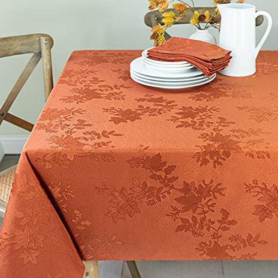 Picture of Benson Mills Tablecloth, Countryside Leaves Damask Fabric Table Cloth for Fall, Harvest & Thanksgiving (Rust, 60" x 140" Rectangular)