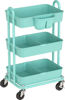 Picture of Simple Houseware 3-Tier Multifunctional Rolling Utility Cart with 2 dividers and Hanging Bucket, Turquoise