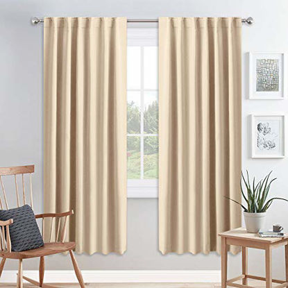 Picture of PONY DANCE Blackout Window Draperies - Home Decoration Curtains Triple Weaved Fabric Polyester Back Tab Light Block Energy Saving Panels, 52 W by 72 L, Olive Green, Pack-2