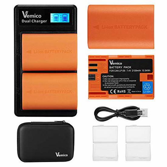 Picture of Vemico LP-E6 LP-E6N Battery Charger Set 2 x 2100mAh Replacement Batteries Dual Slots LCD Type-C Cable Charger for EOS 5D Mark IV/5D Mark III/5DS R/5D Mark II/6D/7D Mark II/7D/80D/70D/60D/60Da