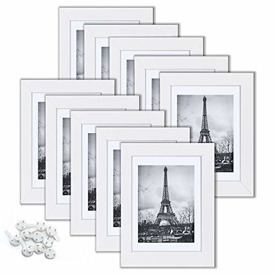 upsimples 5x7 Picture Frame Set of 10, Display Pictures 4x6 with Mat or 5x7  Without Mat, Multi Photo Frames Collage for Wall or Tabletop Display, Real