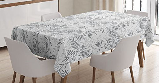 Picture of Ambesonne Grey Tablecloth, Swirling Branch and Leave Patterns in Antique Style and Modern Design Print, Rectangular Table Cover for Dining Room Kitchen Decor, 52" X 70", White Grey