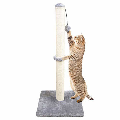 Picture of Dimaka 34" Tall Ultimate Cat Scratching Post, Claw Scratcher with Sisal Rope and Covered with Soft Smooth Plush, Vertical Scratch [Full Stretch], Modern Stable Design for Cats(Grey V2)