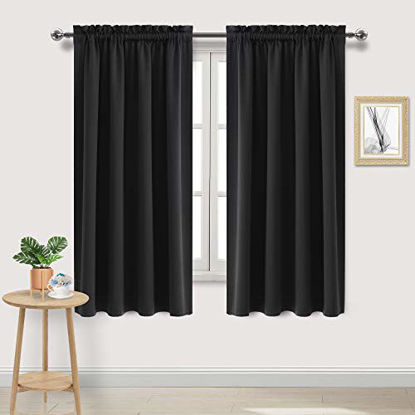 Picture of DWCN Blackout Curtains Room Darkening Thermal Insulated Bedroom Curtains Window Curtain Panels, 52 x 63 inches Long, Set of 2 Black Rod Pocket Drapes