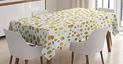 Picture of Ambesonne Polka Dots Tablecloth, Illustration of Round Speckled Forms Irregular Layout Vintage Style, Rectangular Table Cover for Dining Room Kitchen Decor, 52" X 70", Yellow White