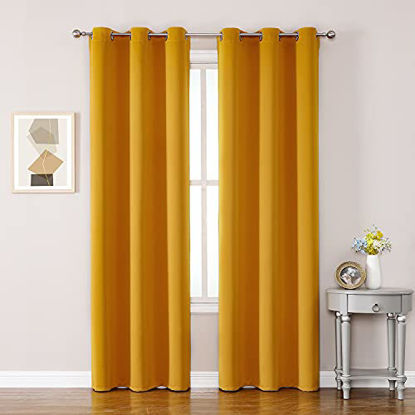 Picture of ChrisDowa Grommet Room Darkening Curtains for Bedroom and Living Room - 2 Panels Set Thermal Insulated Blackout Curtains (Mustard Yellow, 42 x 84 Inch)