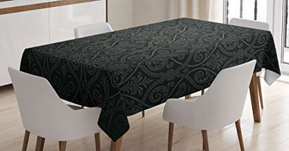 Picture of Ambesonne Damask Tablecloth, Antique Baroque Pattern with Mild Ombre Shade Gothic Victorian Style, Dining Room Kitchen Rectangular Table Cover, 52" X 70", Charcoal Grey