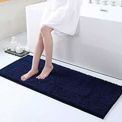 Picture of Smiry Luxury Chenille Bath Rug, Extra Soft and Absorbent Shaggy Bathroom Mat Rugs, Machine Washable, Non-Slip Plush Carpet Runner for Tub, Shower, and Bath Room(17''x47'', Navy Blue)