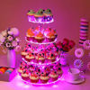 Picture of YestBuy 4 Tier Round Cupcake Stand - Premium Cupcake Holder - Acrylic Cupcake Tower Display - Acrylic Display for Pastry + LED Light String - Ideal for Weddings, Birthday Parties & Events (Pink)