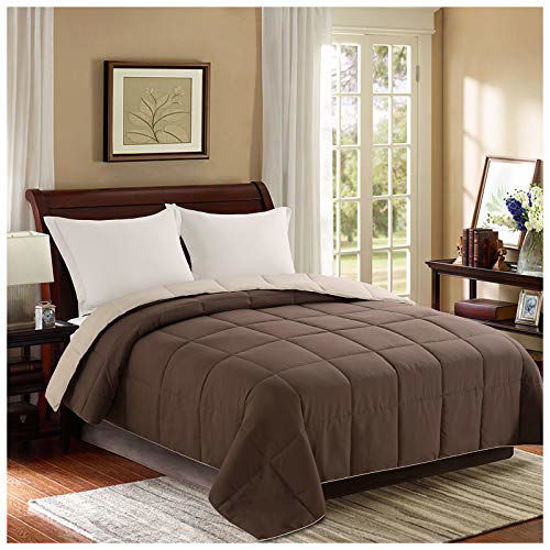 Picture of Homelike Moment Twin Lightweight Comforter Brown - All Season Down Alternative Bed Comforter Summer Duvet Insert Quilted Reversible Comforters Twin Size Chocolate Brown / Beige