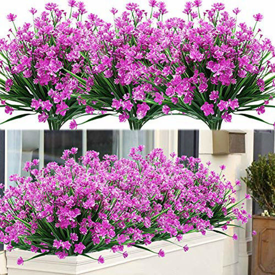 Picture of ArtBloom 20 Bundles Outdoor Artificial Fake Flowers UV Resistant Shrubs Plants, Faux Plastic Greenery for Indoor Outside Hanging Plants Garden Porch Window Box Home Wedding Farmhouse Decor (Fuchsia)