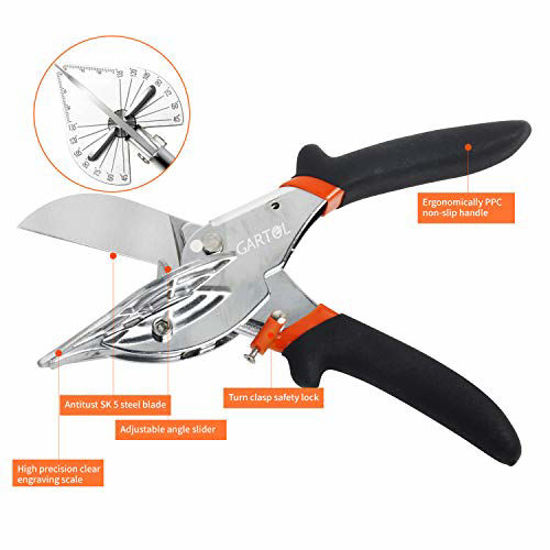 Picture of GARTOL Miter Shears- Multifunctional Trunking Shears for Angular Cutting of Moulding and Trim, Adjustable at 45 To 135 Degree, Hand Tools for Cutting Soft Wood, Plastic, PVC, with Replacement blades