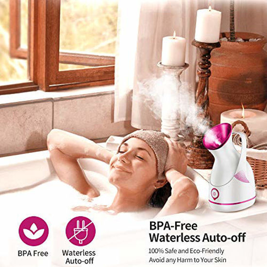 Picture of Amconsure Facial Steamer - Nano Ionic Facial Steamer Warm Mist Moisturizing Face Steamer Home Sauna SPAPores Cleanse Clear Blackheads Acne Impurities Skin Cares - 5 Piece Stainless Steel Skin Kit