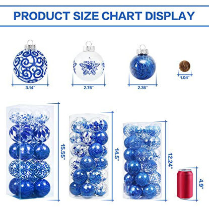 Picture of 60MM/2.36" Clear Christmas Ornaments Set, 30PCS Shatterproof Decorative Hanging Ball Ornament with Stuffed Delicate Decorations, Xmas Tree Balls for Halloween Holiday Party Thankgivings - Blue.