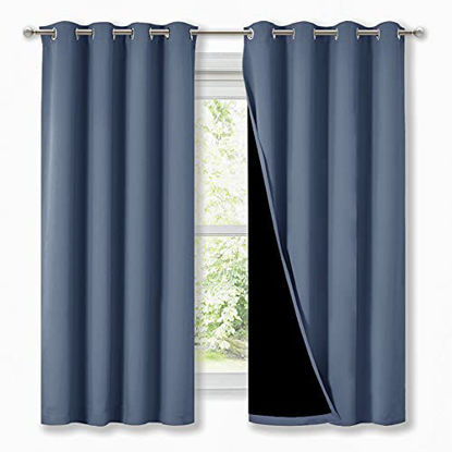Picture of NICETOWN 100% Blackout Curtains with Black Liners, Thermal Insulated Full Blackout 2-Layer Lined Drapes, Energy Efficiency Window Draperies for Bedroom (Stone Blue, 2 Panels, 52-inch W by 63-inch L)