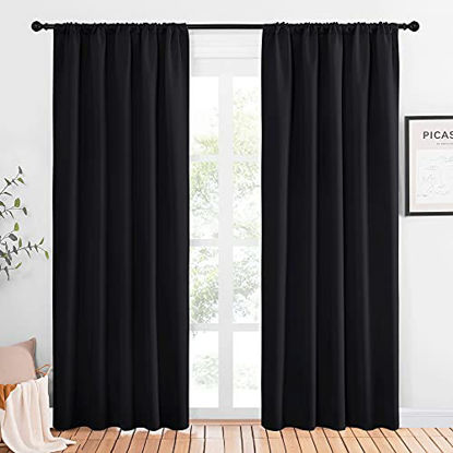 Picture of NICETOWN Black Out Window Curtains - Solid Home Decor Thermal Insulated Blackout Drapes for Bedroom, Privacy Assured Patio Window Treatment (2 Panels, 52 inches Wide by 84 inches Long)