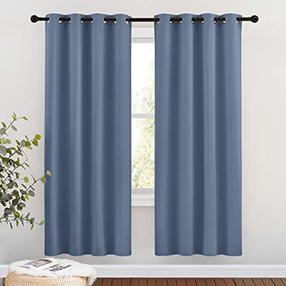Picture of NICETOWN Blackout Curtain Drapes for Living Room - Decorative Thermal Insulated Solid Grommet Top Room Darkening Window Treatments for Kids Room (Stone Blue, 1 Pair, 46 x 72-Inch)