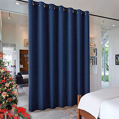 Picture of RYB HOME Curtain 100 inch - Extra Wide Blackout Curtain Grommet for Bedroom Patio Sliding Glass Door Dining Cafe Bar Family Room Kids Nursery Morden Decor, 100 x 84 inch, Navy