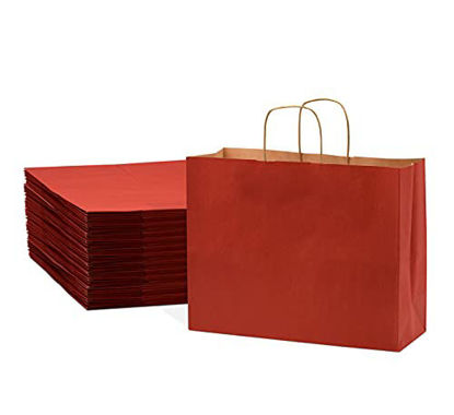 Picture of Red Paper Bags with Handles - 16x6x12 inches 50 Pcs. Paper Shopping Bags, Bulk Gift Bags, Kraft, Party, Favor, Goody, Take-Out, Merchandise, Retail Bags, Vogue Size Large