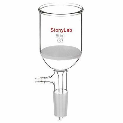 Picture of StonyLab Borosilicate Glass Buchner Filtering Funnel with Fine Frit(G3), 46mm Inner-Diameter, 60mm Depth, with 24/40 Standard Taper Inner Joint and Vacuum Serrated Tubulation (60ml)