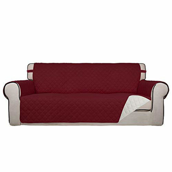 Picture of PureFit Reversible Quilted Sofa Cover, Water Resistant Slipcover Furniture Protector, Washable Couch Cover with Non Slip Foam and Elastic Straps for Kids, Pets (Sofa, Red/Ivory)