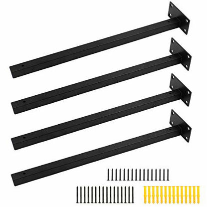 Picture of Luomorgo 4 Pcs 16" Floating Shelf Bracket Stainless Steel Heavy Duty Black Shelf Brackets Blind Shelf Supports Hidden Brackets for Floating Wood Shelves - Screws and Wall Plugs Included