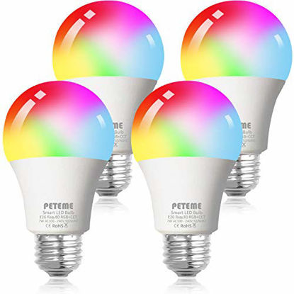 Picture of Smart WiFi Alexa Light Bulb, Peteme Led RGB Color Changing Bulbs, Compatible with Alexa, Siri, Echo, Google Home (No Hub Required), E26 A19 60W Multicolor (4 Pack)