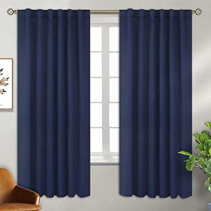 Picture of BGment Rod Pocket and Back Tab Blackout Curtains for Bedroom - Thermal Insulated Room Darkening Curtains for Living Room, 2 Window Curtain Panels (52 x 63 Inch, Navy)