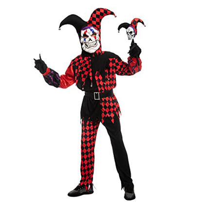 Picture of Halloween Child Unisex Red Black Jester Clown Costume For Kids Dress Up Party (Medium (8-10yr))