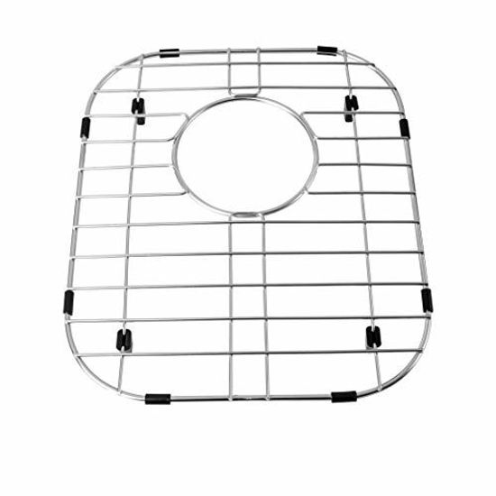 Picture of MONSINTA Kitchen Sink Grid and Stainless Steel Sink Protectors, Sink Bottom Grid, Sink Mats and Sink Racks for Bottom of Kitchen Sink, 11 5/8'' X 13 9/16'' with Rear Drain for Double Sink Bowl