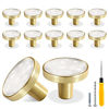 Picture of Cionyce 12 Pack Gold Knobs for Dresser Drawers, Brass Dresser Knobs Round Cabinet Knobs for Kitchen Cabinet Cupboard Door Decorative Furniture Hardware, 1-1/4" Diameter, White