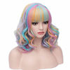 Picture of BERON 14 Inches Rainbow Wig Short Curly Wig Women Girl's Synthetic Wig Rainbow Wig with Bangs Wig Cap Included