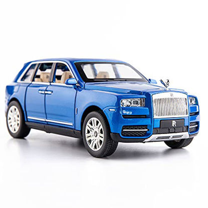 Picture of BDTCTK 1/24 Scale Rolls-Royce Cullinan SUV Model Car Toy, Zinc Alloy Pull Back Toy car with Sound and Light for Kids Boy Girl Gift(Blue)