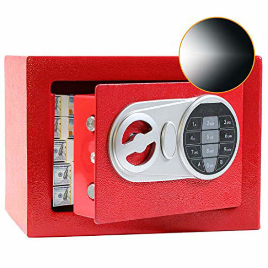 Picture of SamYerSafe Safe Box with Sensor Light,Security Safe with Electronic Digital Keypad Money Safe Steel Construction Hidden with LockWall or Cabinet Anchoring Design for Office Home Hotel (Red)