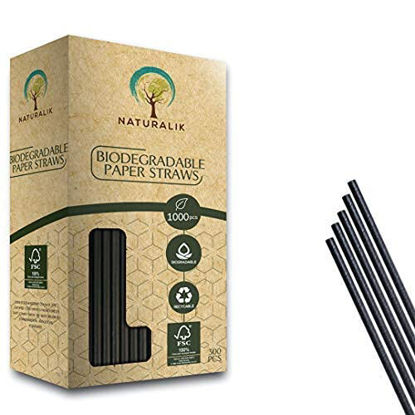 Picture of Naturalik 1000-Pack Biodegradable Black Paper Straws Extra Durable Dye-Free- Eco-Friendly Sturdy Black Paper Straws Bulk- Drinking Straws for Smoothies, Restaurants and Party Decorations