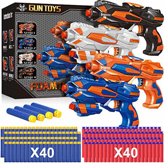 Picture of POKONBOY 4 Pack Blaster Guns Compatible with Nerf Guns Bullets, Toy Guns for Boys Girls with 80 Pack Foam Refill Darts, Hand Gun Toys for 6+ Year Old Kids Birthday Christmas