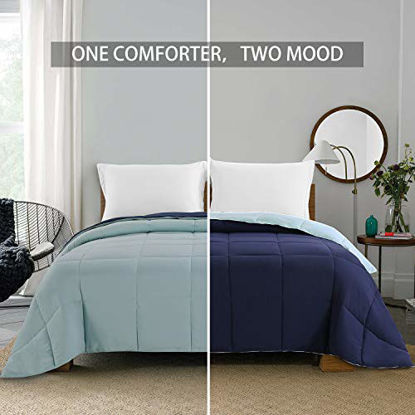 Picture of Homelike Moment Queen Lightweight Comforter Navy - All Season Down Alternative Bed Comforter Summer Duvet Insert Quilted Reversible Comforters Full / Queen Size Navy / Light Blue