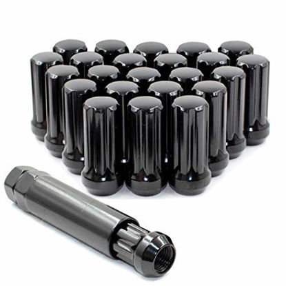 Picture of Wheel Accessories Parts Set of 24 14x2.0 Lug Nuts Black 1.90" Long for Truck Small Diameter Lug Nut Closed End Bulge Acorn 7 Spline (M14 x 2.0, Black)