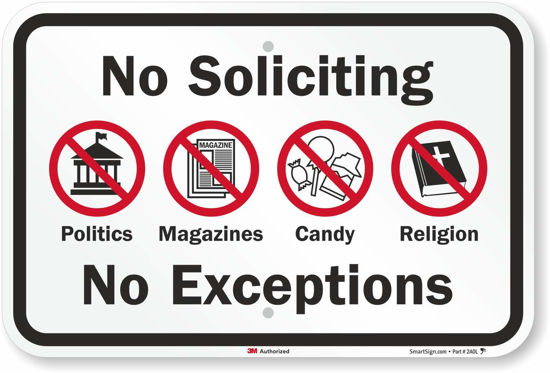 Picture of SmartSign "No Soliciting - No Exceptions" Sign | 12" x 18" 3M High Intensity Grade Reflective Aluminum