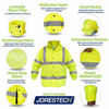 Picture of JORESTECH Safety Rain Jacket Waterproof Reflective High Visibility with Detachable Hood and Interior Mesh Yellow/Lime ANSI Class 3 Level 2 Type R JK-03 (L)