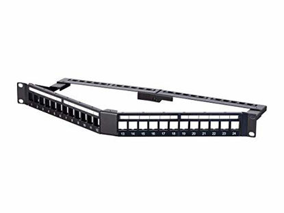 Picture of Monoprice Blank Keystone Utp Patch Panel - 24 port, Networking, 1U, Angled, with Wire Support Bar