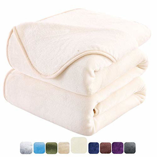 Picture of Soft Blanket Twin Size Fleece Warm Fuzzy Throw Blankets for The Bed Sofa Lightweight 350GSM HOZY Ivory 66" 90"