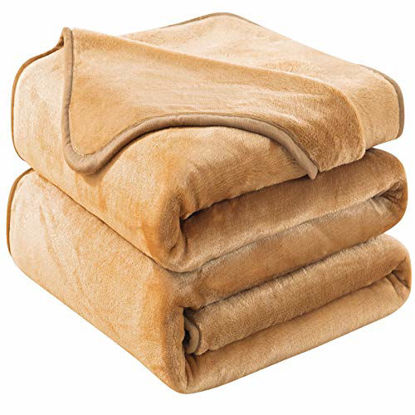 Picture of Soft Blanket Twin Size Fleece Warm Fuzzy Throw Blankets for The Bed Sofa Lightweight 350GSM HOZY Camel 66" 90"