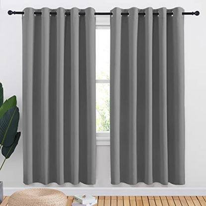 Picture of NICETOWN Bedroom Curtains Blackout Drapery Panels, Three Pass Microfiber Thermal Insulated Solid Ring Top Blackout Window Curtains/Drapes (Two Panels, 70 x 72 inches, Silver Grey)