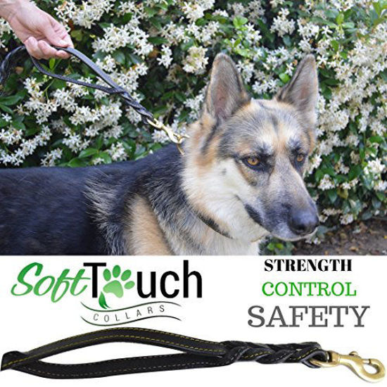 Soft touch collars braided store leather dog leash traffic handle